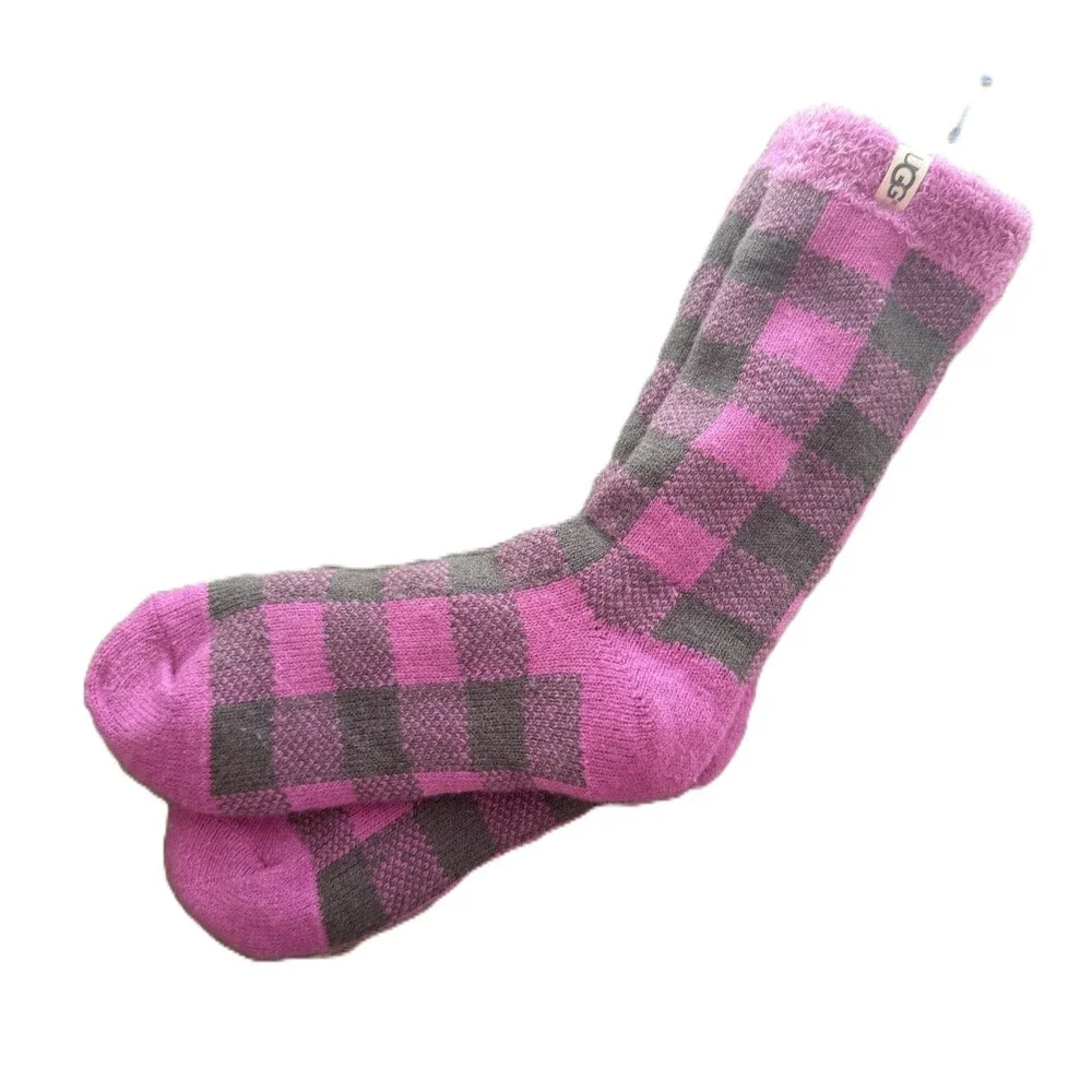 UGG Kids Youth Cozy Knit Socks Pink Plaid Checkered Size M/L - 8